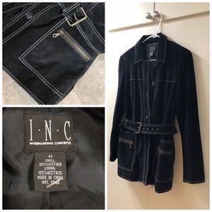 Suede leather black belted trench coat